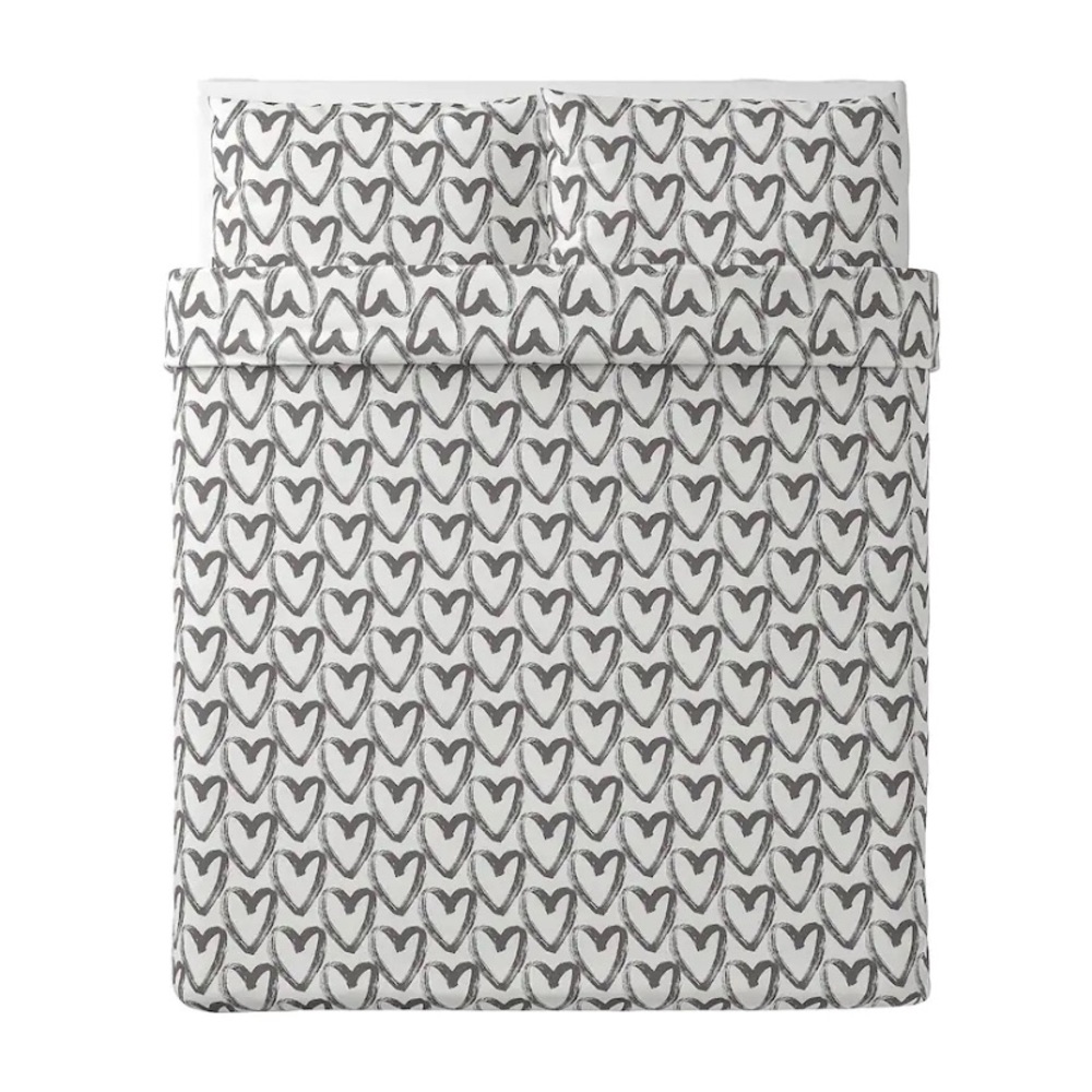 IKEA LYKTFIBBLA Heart Duvet Cover & Pillowcases for Full/Queen